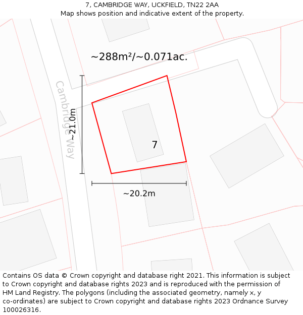 7, CAMBRIDGE WAY, UCKFIELD, TN22 2AA: Plot and title map