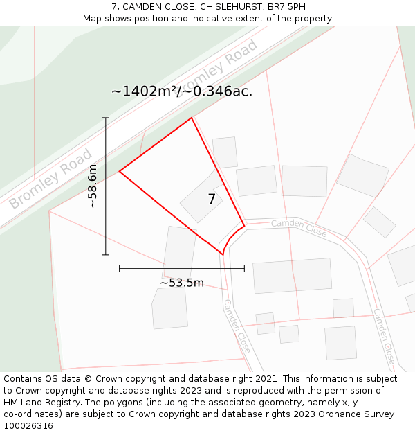 7, CAMDEN CLOSE, CHISLEHURST, BR7 5PH: Plot and title map