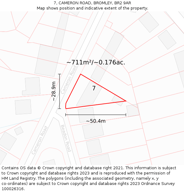 7, CAMERON ROAD, BROMLEY, BR2 9AR: Plot and title map