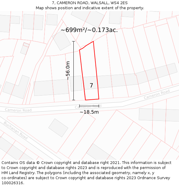 7, CAMERON ROAD, WALSALL, WS4 2ES: Plot and title map