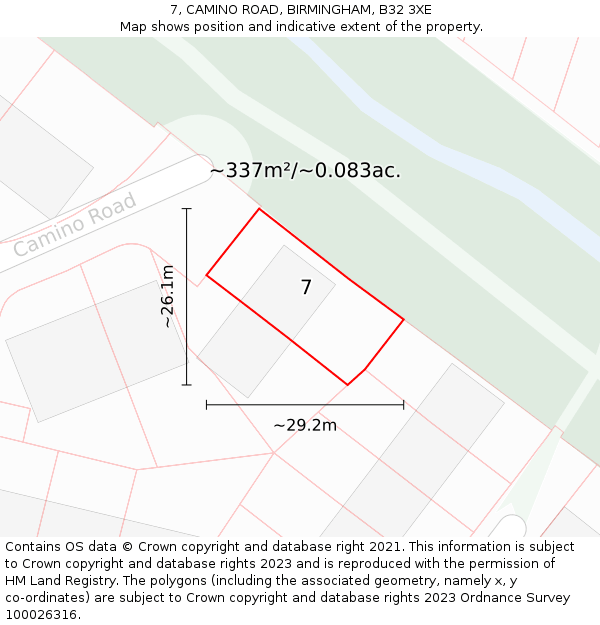 7, CAMINO ROAD, BIRMINGHAM, B32 3XE: Plot and title map