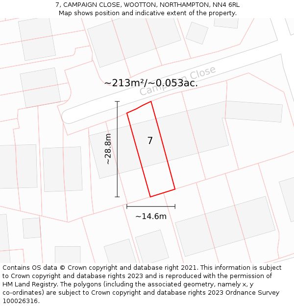 7, CAMPAIGN CLOSE, WOOTTON, NORTHAMPTON, NN4 6RL: Plot and title map
