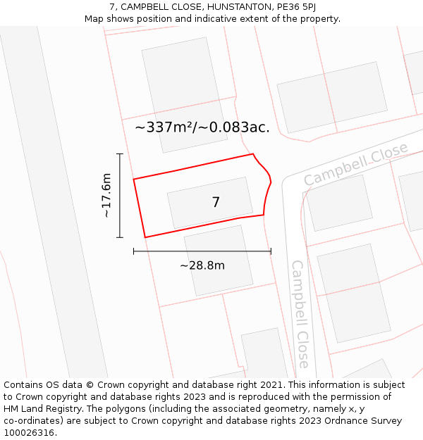 7, CAMPBELL CLOSE, HUNSTANTON, PE36 5PJ: Plot and title map