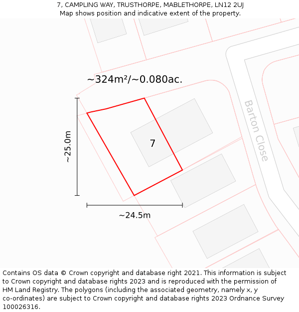 7, CAMPLING WAY, TRUSTHORPE, MABLETHORPE, LN12 2UJ: Plot and title map