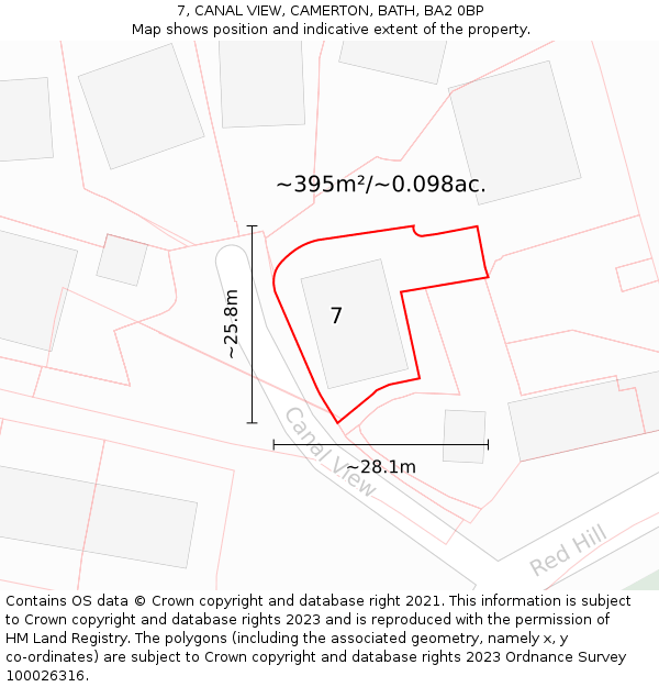 7, CANAL VIEW, CAMERTON, BATH, BA2 0BP: Plot and title map
