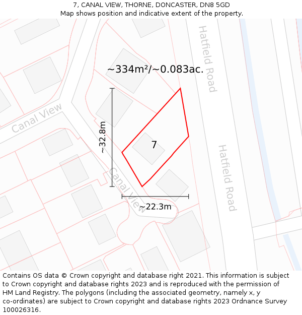 7, CANAL VIEW, THORNE, DONCASTER, DN8 5GD: Plot and title map