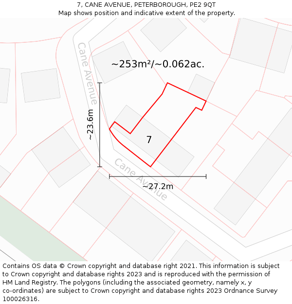 7, CANE AVENUE, PETERBOROUGH, PE2 9QT: Plot and title map