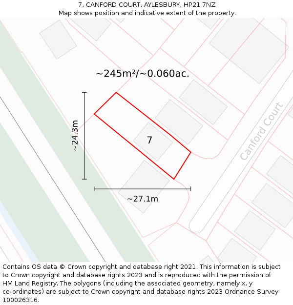 7, CANFORD COURT, AYLESBURY, HP21 7NZ: Plot and title map