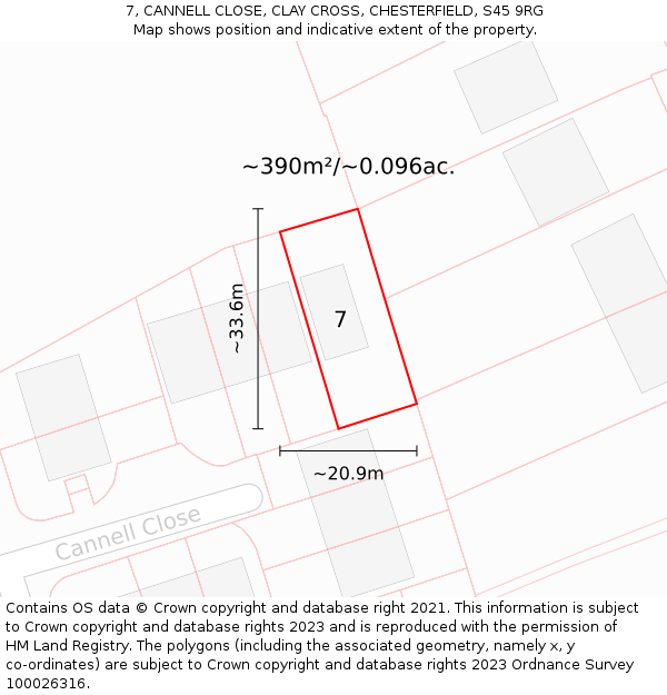 7, CANNELL CLOSE, CLAY CROSS, CHESTERFIELD, S45 9RG: Plot and title map