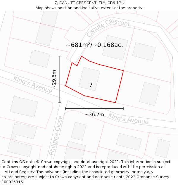 7, CANUTE CRESCENT, ELY, CB6 1BU: Plot and title map