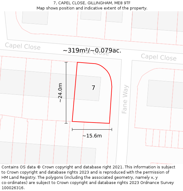 7, CAPEL CLOSE, GILLINGHAM, ME8 9TF: Plot and title map
