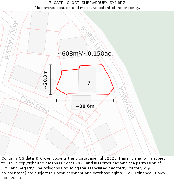 7, CAPEL CLOSE, SHREWSBURY, SY3 8BZ: Plot and title map