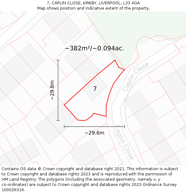 7, CAPLIN CLOSE, KIRKBY, LIVERPOOL, L33 4GA: Plot and title map
