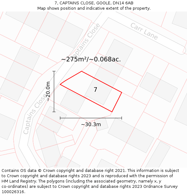 7, CAPTAINS CLOSE, GOOLE, DN14 6AB: Plot and title map