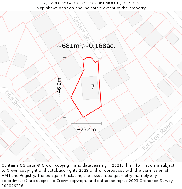 7, CARBERY GARDENS, BOURNEMOUTH, BH6 3LS: Plot and title map