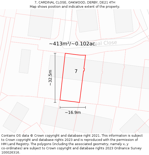 7, CARDINAL CLOSE, OAKWOOD, DERBY, DE21 4TH: Plot and title map