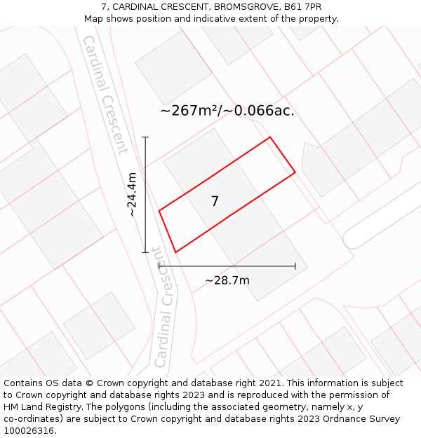 7, CARDINAL CRESCENT, BROMSGROVE, B61 7PR: Plot and title map