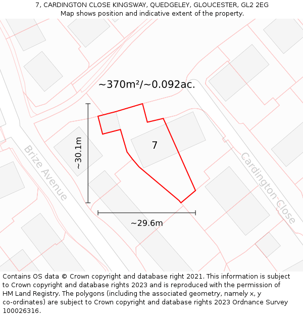 7, CARDINGTON CLOSE KINGSWAY, QUEDGELEY, GLOUCESTER, GL2 2EG: Plot and title map