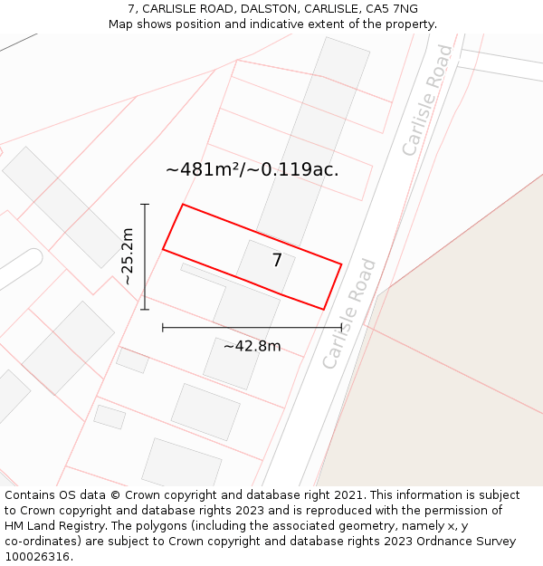 7, CARLISLE ROAD, DALSTON, CARLISLE, CA5 7NG: Plot and title map