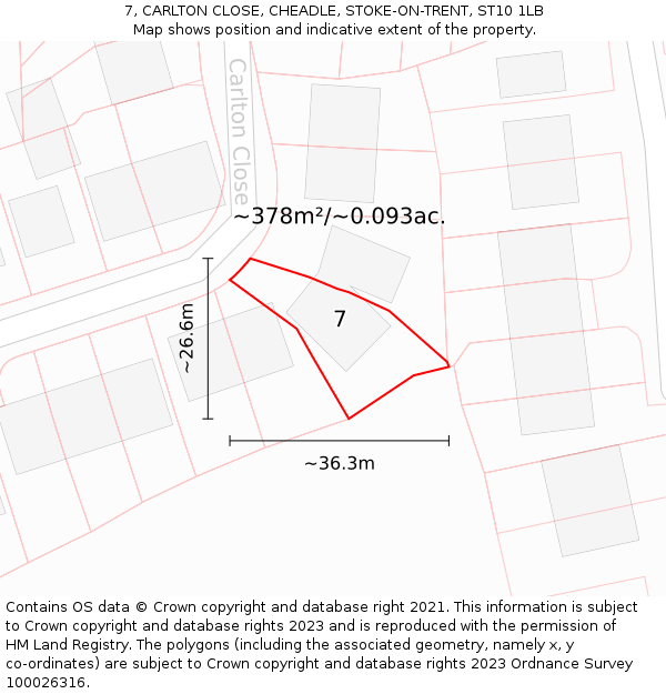 7, CARLTON CLOSE, CHEADLE, STOKE-ON-TRENT, ST10 1LB: Plot and title map