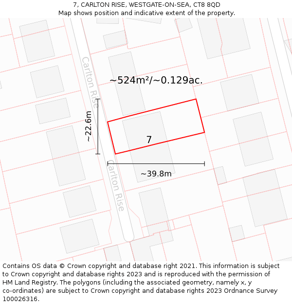 7, CARLTON RISE, WESTGATE-ON-SEA, CT8 8QD: Plot and title map