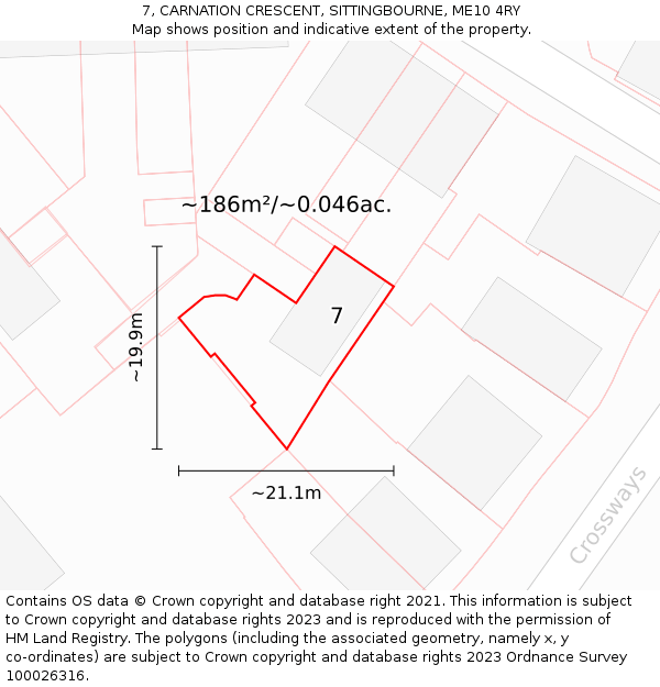 7, CARNATION CRESCENT, SITTINGBOURNE, ME10 4RY: Plot and title map