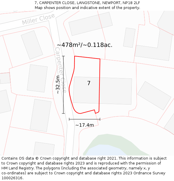 7, CARPENTER CLOSE, LANGSTONE, NEWPORT, NP18 2LF: Plot and title map