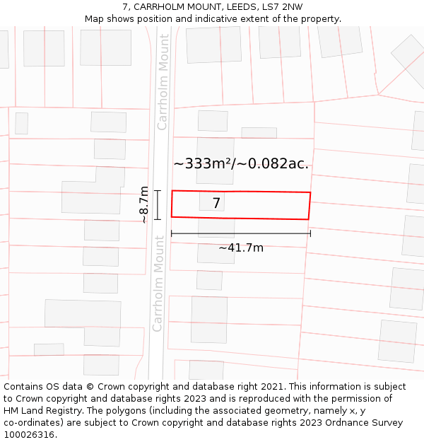 7, CARRHOLM MOUNT, LEEDS, LS7 2NW: Plot and title map