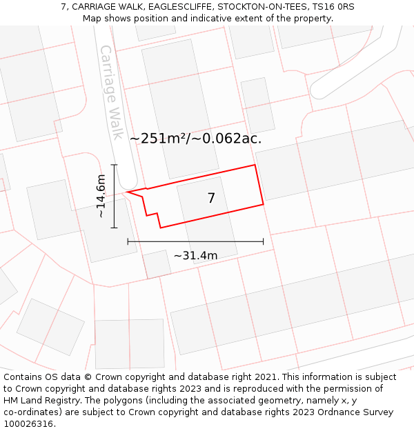 7, CARRIAGE WALK, EAGLESCLIFFE, STOCKTON-ON-TEES, TS16 0RS: Plot and title map