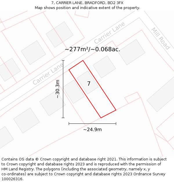 7, CARRIER LANE, BRADFORD, BD2 3FX: Plot and title map
