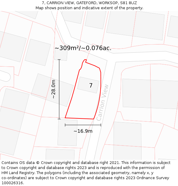 7, CARRION VIEW, GATEFORD, WORKSOP, S81 8UZ: Plot and title map
