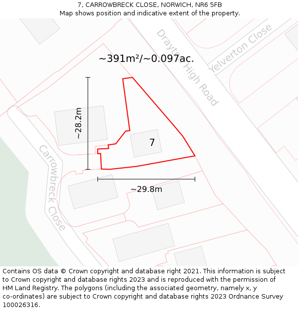 7, CARROWBRECK CLOSE, NORWICH, NR6 5FB: Plot and title map