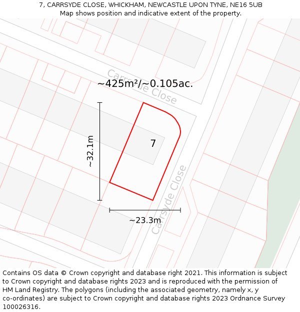 7, CARRSYDE CLOSE, WHICKHAM, NEWCASTLE UPON TYNE, NE16 5UB: Plot and title map