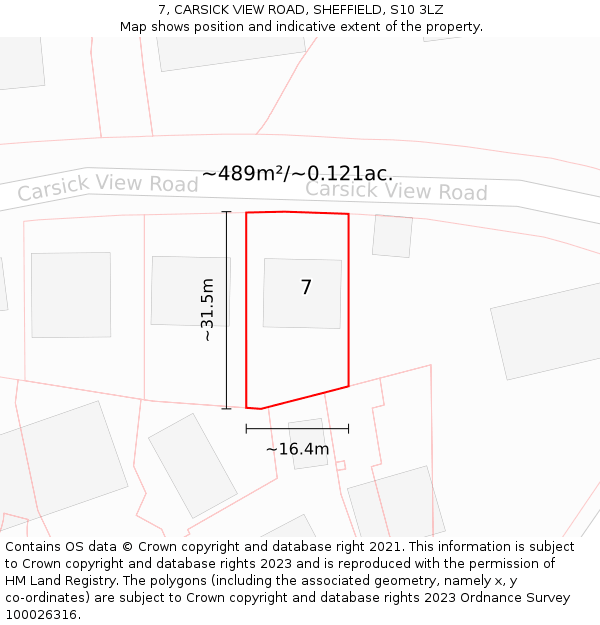 7, CARSICK VIEW ROAD, SHEFFIELD, S10 3LZ: Plot and title map
