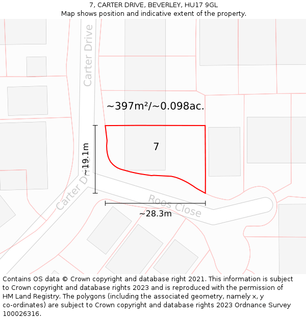7, CARTER DRIVE, BEVERLEY, HU17 9GL: Plot and title map
