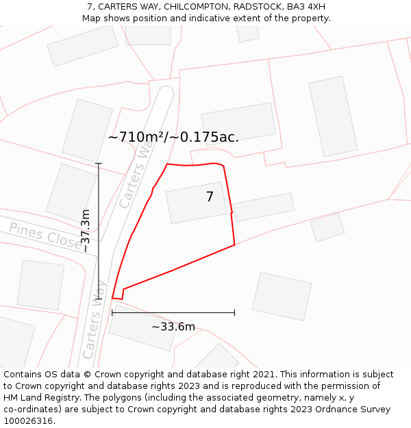 7, CARTERS WAY, CHILCOMPTON, RADSTOCK, BA3 4XH: Plot and title map