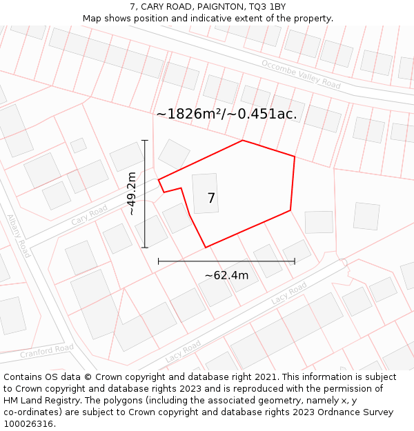 7, CARY ROAD, PAIGNTON, TQ3 1BY: Plot and title map