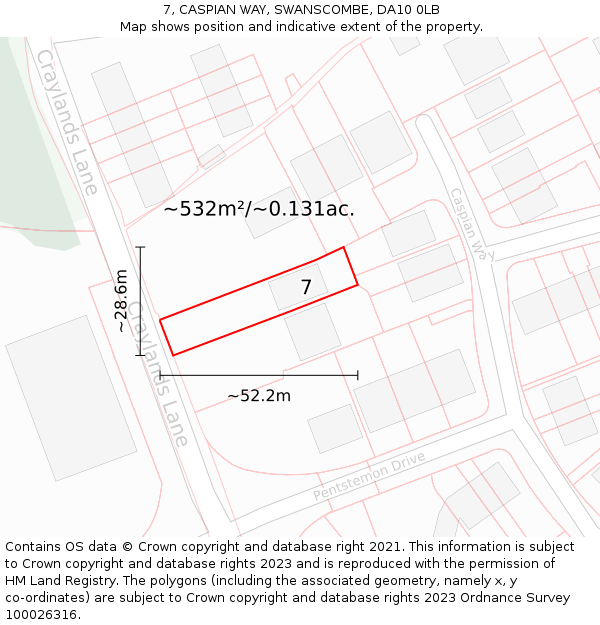 7, CASPIAN WAY, SWANSCOMBE, DA10 0LB: Plot and title map