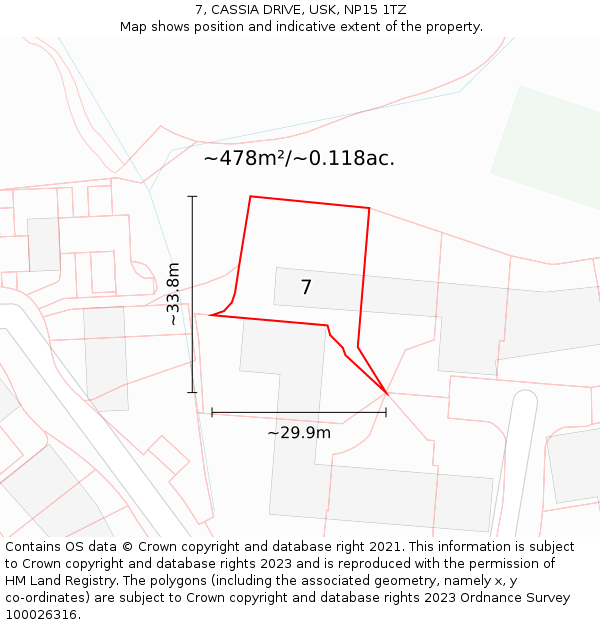 7, CASSIA DRIVE, USK, NP15 1TZ: Plot and title map