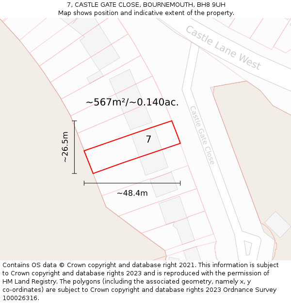 7, CASTLE GATE CLOSE, BOURNEMOUTH, BH8 9UH: Plot and title map