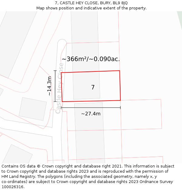 7, CASTLE HEY CLOSE, BURY, BL9 8JQ: Plot and title map