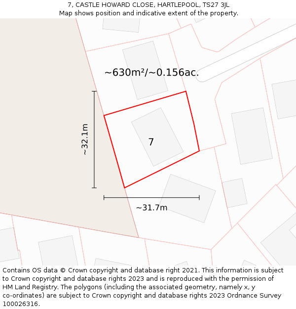 7, CASTLE HOWARD CLOSE, HARTLEPOOL, TS27 3JL: Plot and title map