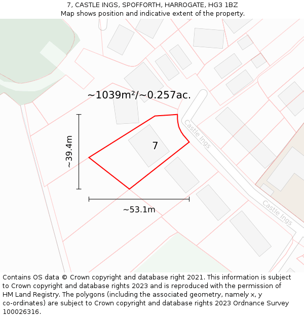 7, CASTLE INGS, SPOFFORTH, HARROGATE, HG3 1BZ: Plot and title map