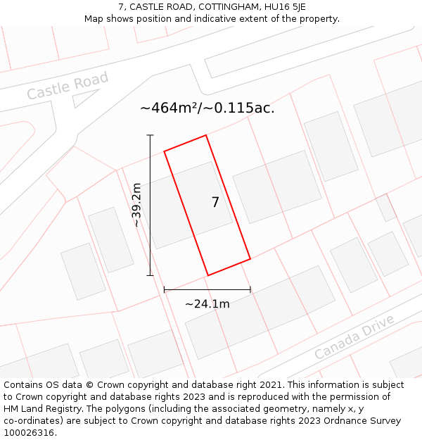 7, CASTLE ROAD, COTTINGHAM, HU16 5JE: Plot and title map
