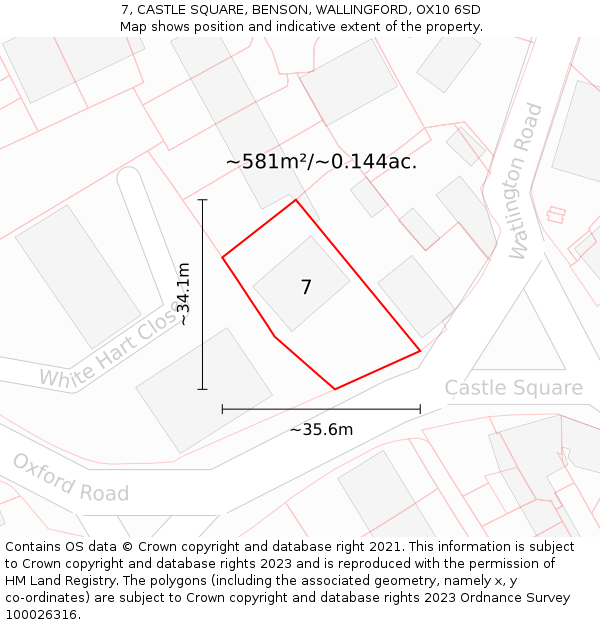 7, CASTLE SQUARE, BENSON, WALLINGFORD, OX10 6SD: Plot and title map