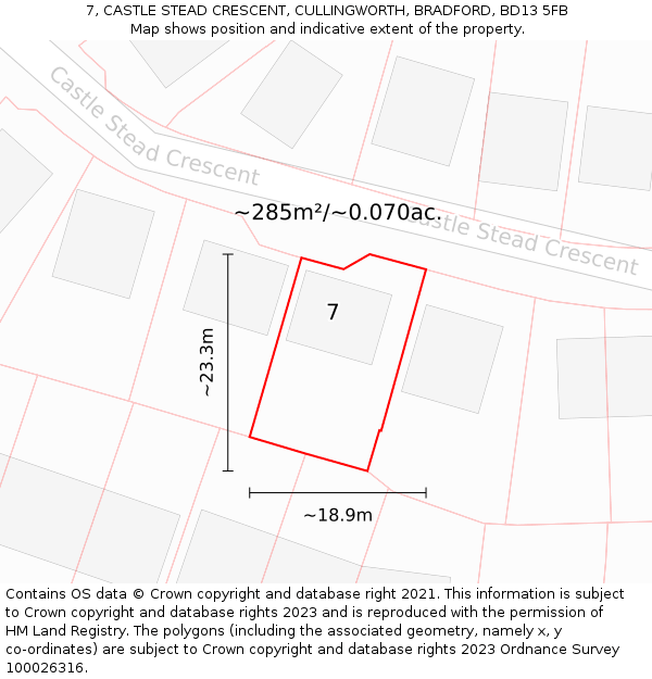 7, CASTLE STEAD CRESCENT, CULLINGWORTH, BRADFORD, BD13 5FB: Plot and title map