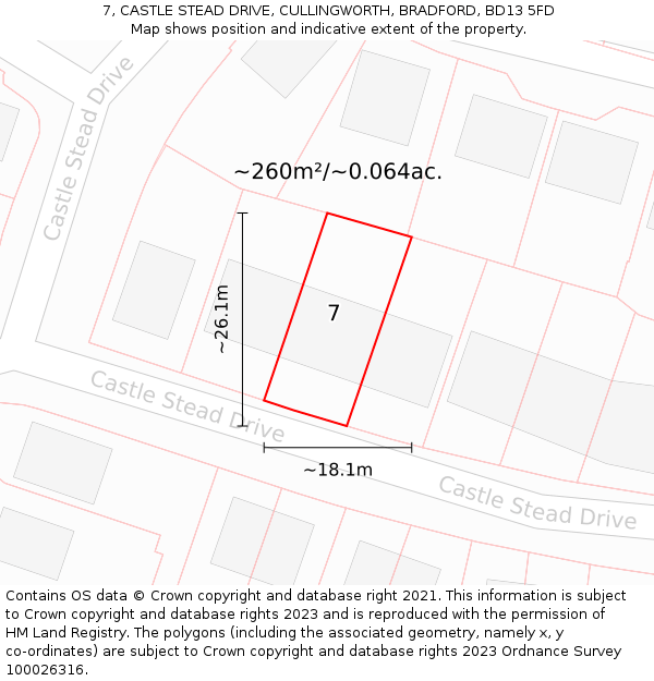 7, CASTLE STEAD DRIVE, CULLINGWORTH, BRADFORD, BD13 5FD: Plot and title map