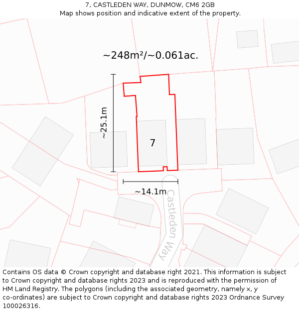 7, CASTLEDEN WAY, DUNMOW, CM6 2GB: Plot and title map