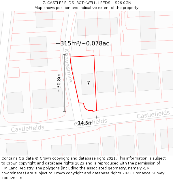 7, CASTLEFIELDS, ROTHWELL, LEEDS, LS26 0GN: Plot and title map