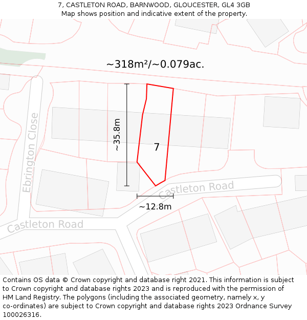 7, CASTLETON ROAD, BARNWOOD, GLOUCESTER, GL4 3GB: Plot and title map